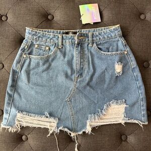 MISSGUIDED DENIM Petite Shredded Denim mini Skirt Blue Size 4